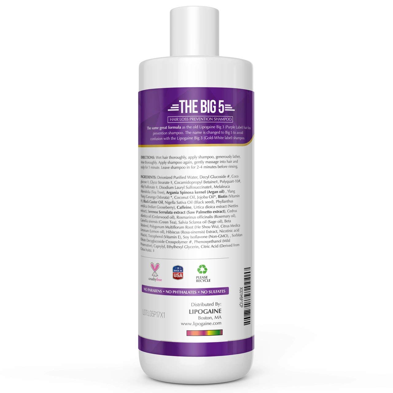 Lipogaine Hair Loss Prevention Premium Organic Shampoo, For Men and Women - Color Safe, With Biotin and Argan Oil