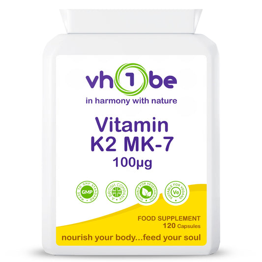Vitamin K2 MK7 100mcg High Strength Bone Health Vitamin Supplement – 120 Vegan Capsules Made in UK, Supports Calcium Absorption & Bone Density | 100% Natural Vitamin K2 MK-7 by vh1be