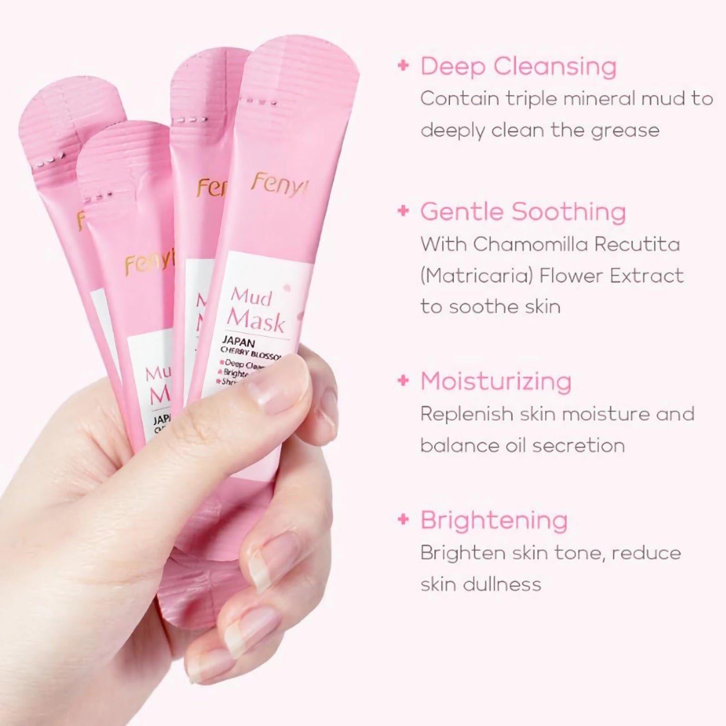 mercham 10 PCS Cherry Blossom Clay Mask, Deep Cleanse Mud Mask, Hydrating, Fade Fine Lines, Pore Tightening Pink Clay Face Masks, 100% Vegan Face Masks Skincare for All Skin Types 5ML*10