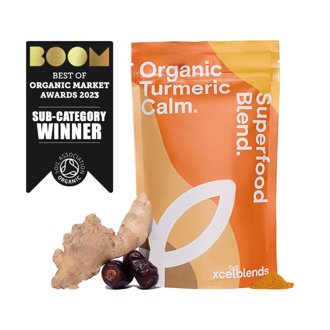 Healthxcel High Strength Turmeric Powder Organic, Black Pepper, Ginger, Flaxseed Protein, Ashwagandha, Maca Root, Date Powder Turmeric Supplement 150g - Immune Support, Inflammation Relief & De-Stress