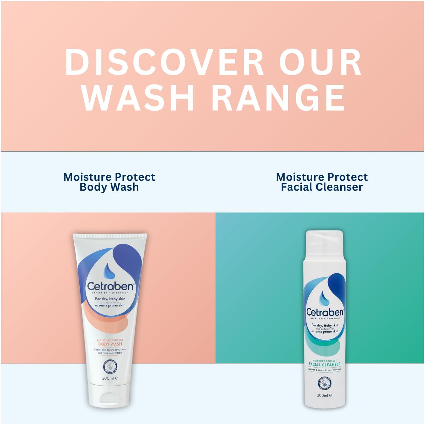 Cetraben Moisture Protect Body Wash, Gentle and Non-Drying Formula, Locks in Moisture, Leaves Skin Soft, Clean and More Comfortable, Avoid Irritation, For Use in the Shower or Bath, 1 x 200ml