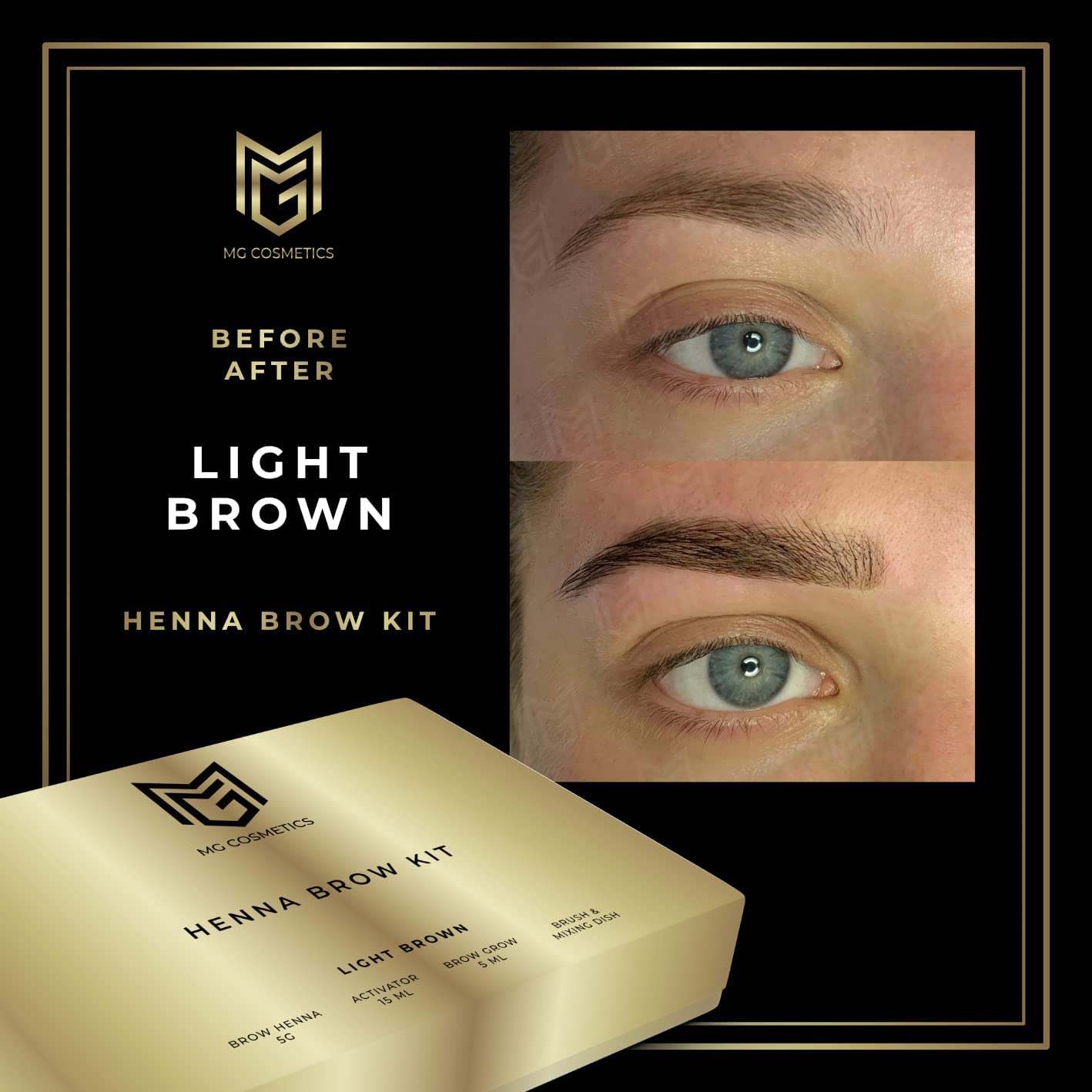 MG Cosmetics Eyebrow Henna Tint Kit Dyes Brow Hair | BONUS VIDEO TUTORIAL | Professional Salon & At Home DIY Brow Coloring kit | Vegan Cruelty Free | Complete Kit Instant Semi Permanent Coloring | MG COSMETICS