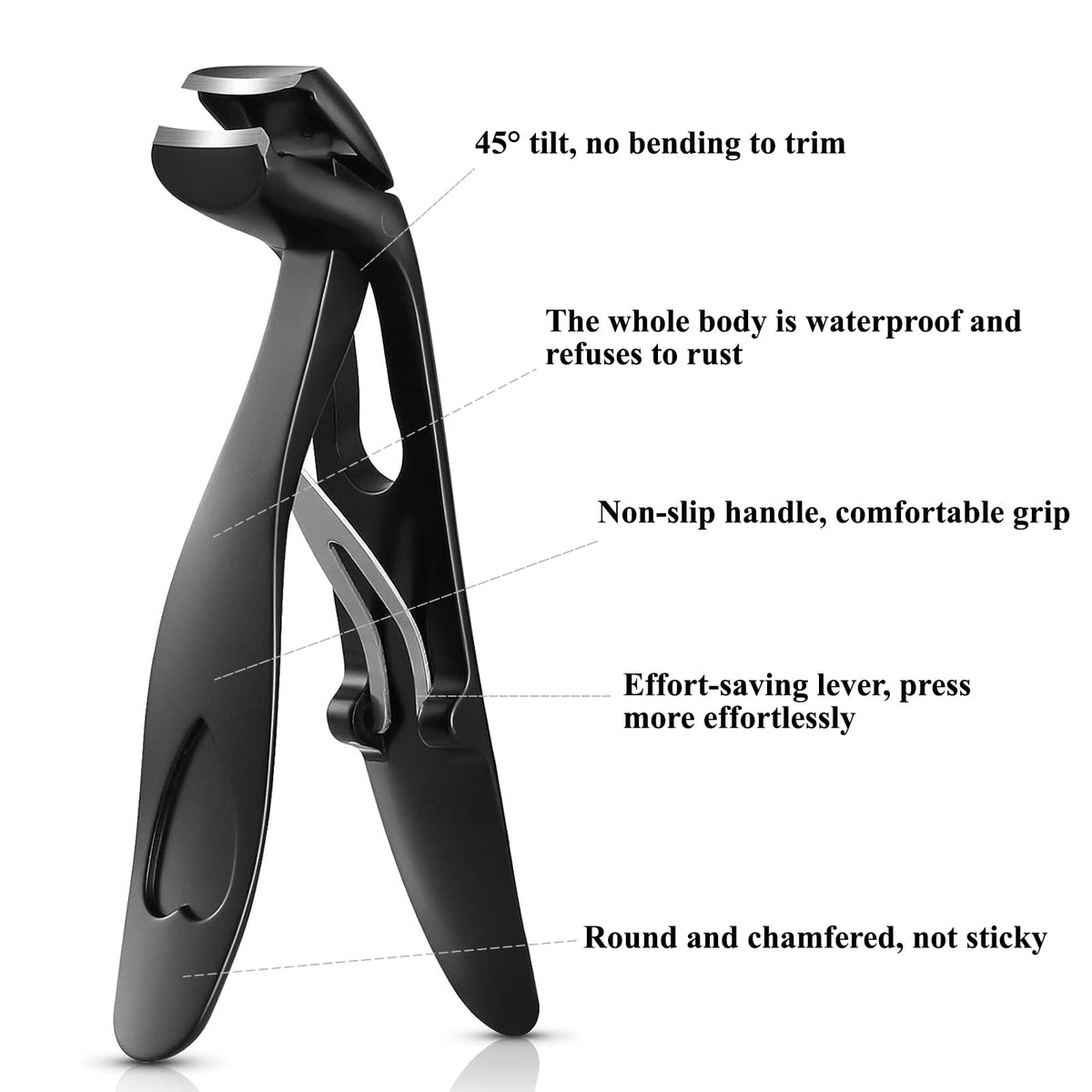 INBOLM Angled Head Nail Clippers for Seniors,Toe Nail Clippers for Thick Nails,Ergonomic Mess Free Long Handled Nail Clippers for Disabled Premium Steel Nail Cutter Trimmer with Catcher for Men and Women