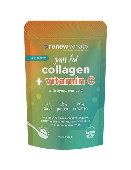 RenewVenate Grassfed Collagen with Vitamin C and Hyaluronic Acid – Premium Hydrolyzed Peptides for Radiant Skin, Hair, Nails & Joint Health – Non-GMO, Gluten-Free, Keto-Friendly 400g