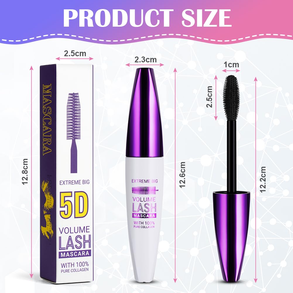 LOPHE Extreme Big 5D Volume Lash Mascara,Black Silk Fiber Eyelash Lash Volumizing Thickening Volume Mascaras with Big & Soft Brush, No Smudge, False Lash Effect