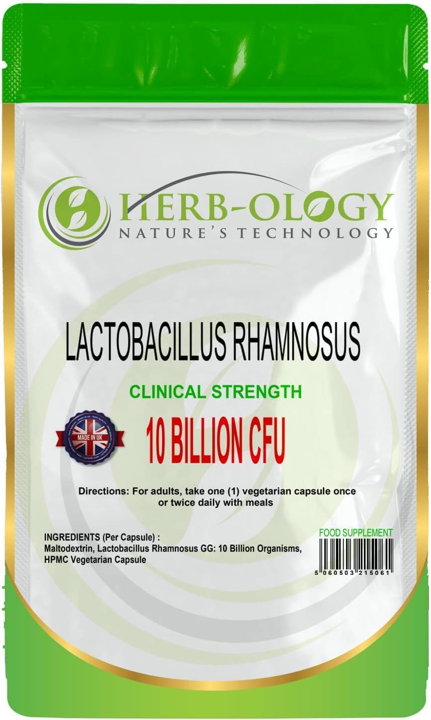 Herb-Ology Lactobacillus Rhamnosus | High Strength Vegetarian Capsules, 10 Billion CFU | Probiotic Tablets | Non-GMO, Suitable for Vegans & Manufactured in The UK (30 Capsules)