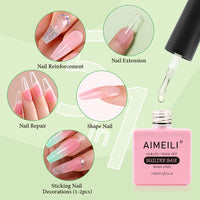 AIMEILI Clear Building Nail Gel Builder Base 7 in 1 in a Bottle for Nails Extension Base Coat Nail Repair Nail Strengthen Decoration Glue, Quick Extension Gel 15ml