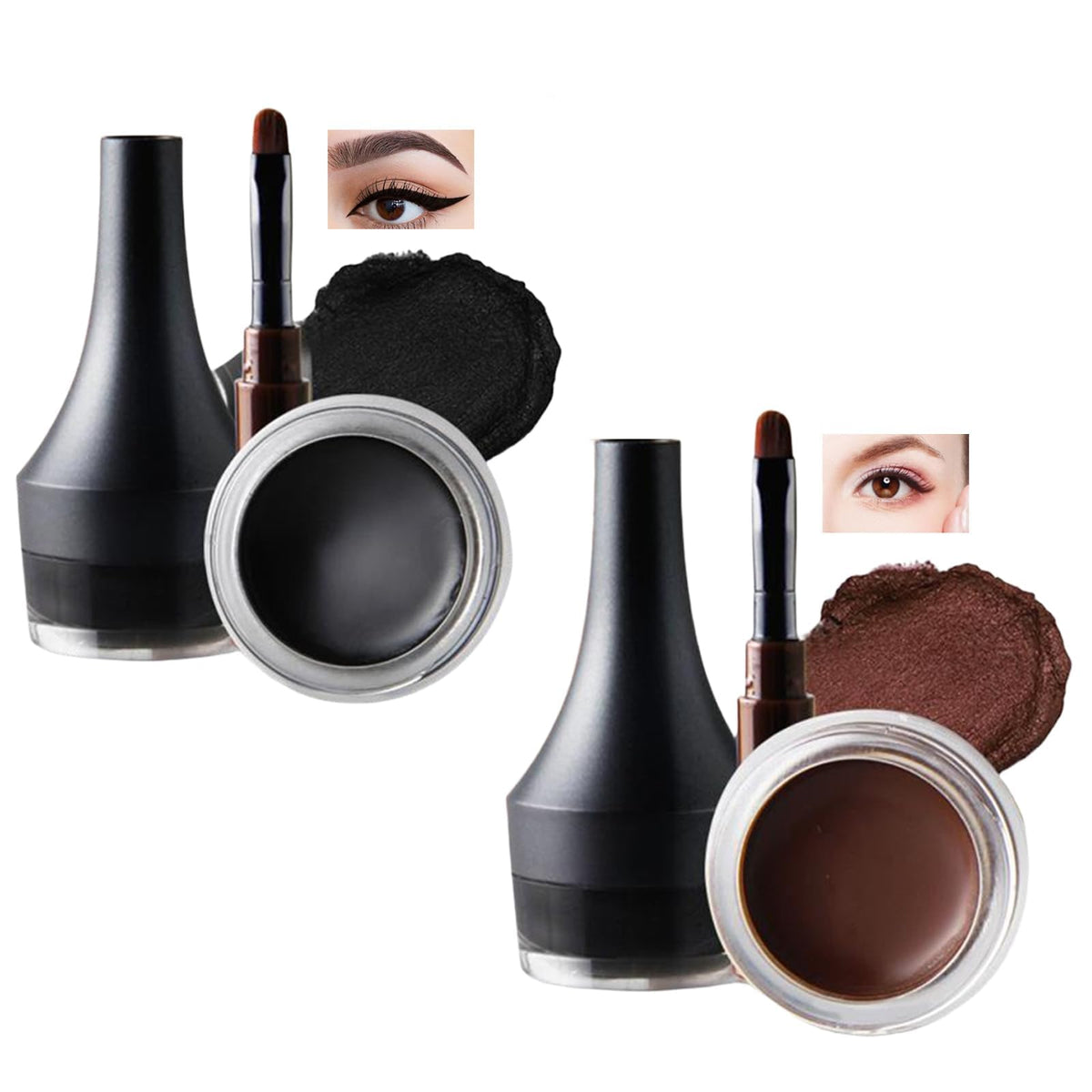 Mikloven Eyeliner Pot - High Matte Cream Gel Eyeliner in Black & Brown: Long-Lasting Waterproof Smudge-Proof Gel Formula with Fine Tip Brush, Ideal for Precise Lines, Mature Skin and All-Day Wear
