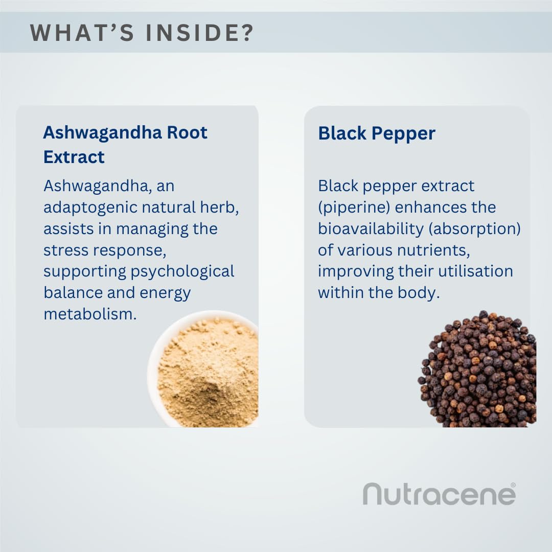 NUTRACENE Nutracene Ashwagandha KSM-66 1,000mg with Black Pepper | High Strength Adaptogen | Stress Relief | Energy & Cognitive Support | Made in The UK | Vegan Friendly