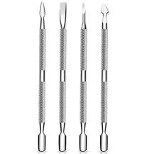 HUPOO Cuticle Pusher and Cutter Set, Dead Skin Nail Cleaner Tools, Professional Stainless Steel Cuticle Remover, Durable Pedicure Manicure Tools for Fingernails and Toenails.4 Pcs/Set