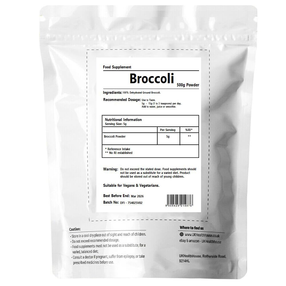 UKHealthHouse Broccoli Powder | Contains Activated Sulforaphane Supplement | Potent Antioxidant Content | Whole Broccoli Powder | 100% Natural & Pure (500g)