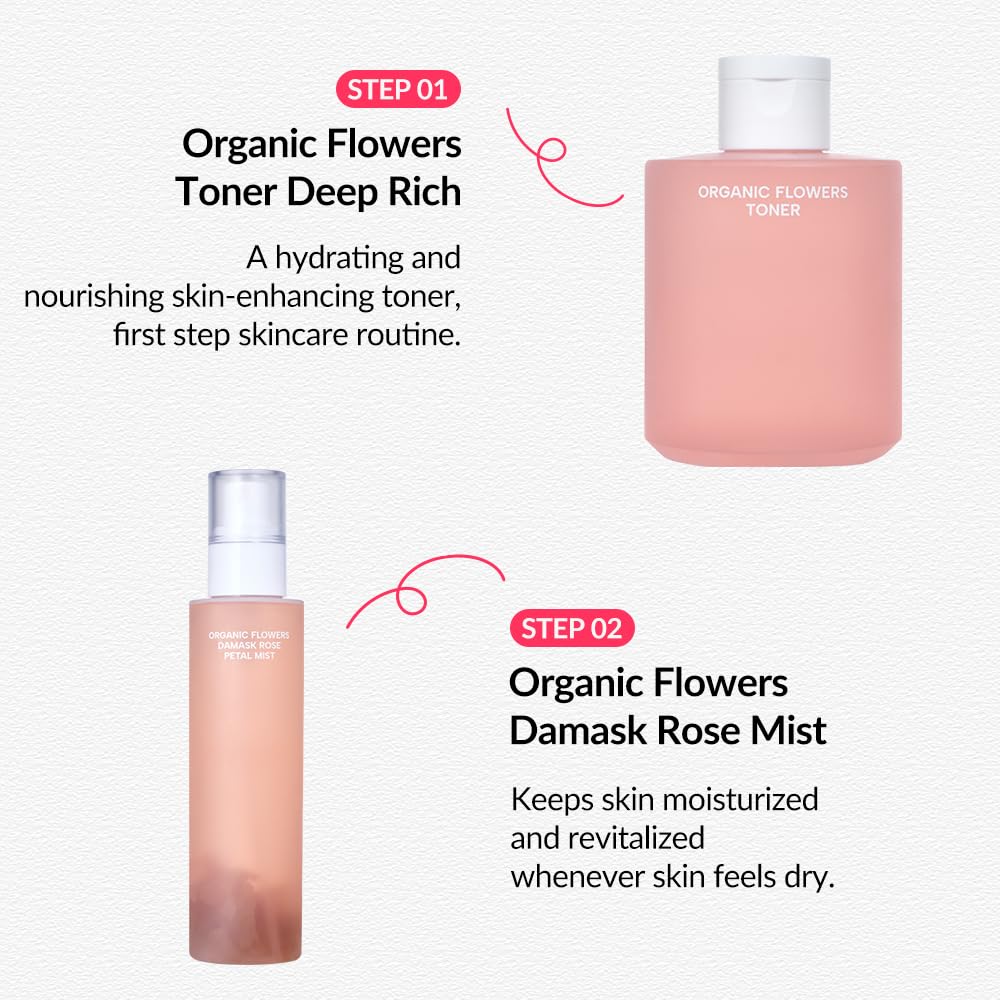 Whamisa Organic Flowers Damask Rose Petal Mist – Water-Free Facial Spray, Fermented Postbiotics, Hydration, Portable & Refreshing (100ml)