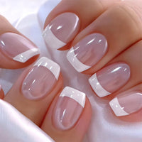 LunarCharm 24 Pieces White French Tip Press-on Nails, Short Square Artificial Nails, Pink Glue-on Nails, Full Coverage, Acrylic Artificial Nails, Reusable