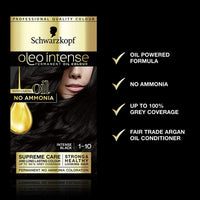 Schwarzkopf Oleo Intense Black Hair Dye, 3-Pack Permanent Oil Colour, No Ammonia, Covers Greys, Black 1-10