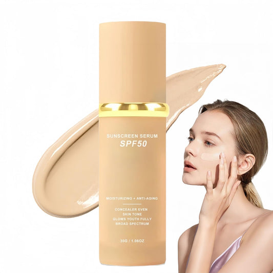 Jinjiar 4 in 1 Moisturizing Full Coverage Liquid Foundation,Sunscreen Serum Spf 50 Foundation,Color Correcting Primer with Spf 50+,Skin Tint Foundation,Face Suncream,Found-ation Matte,Waterproof Found-ation