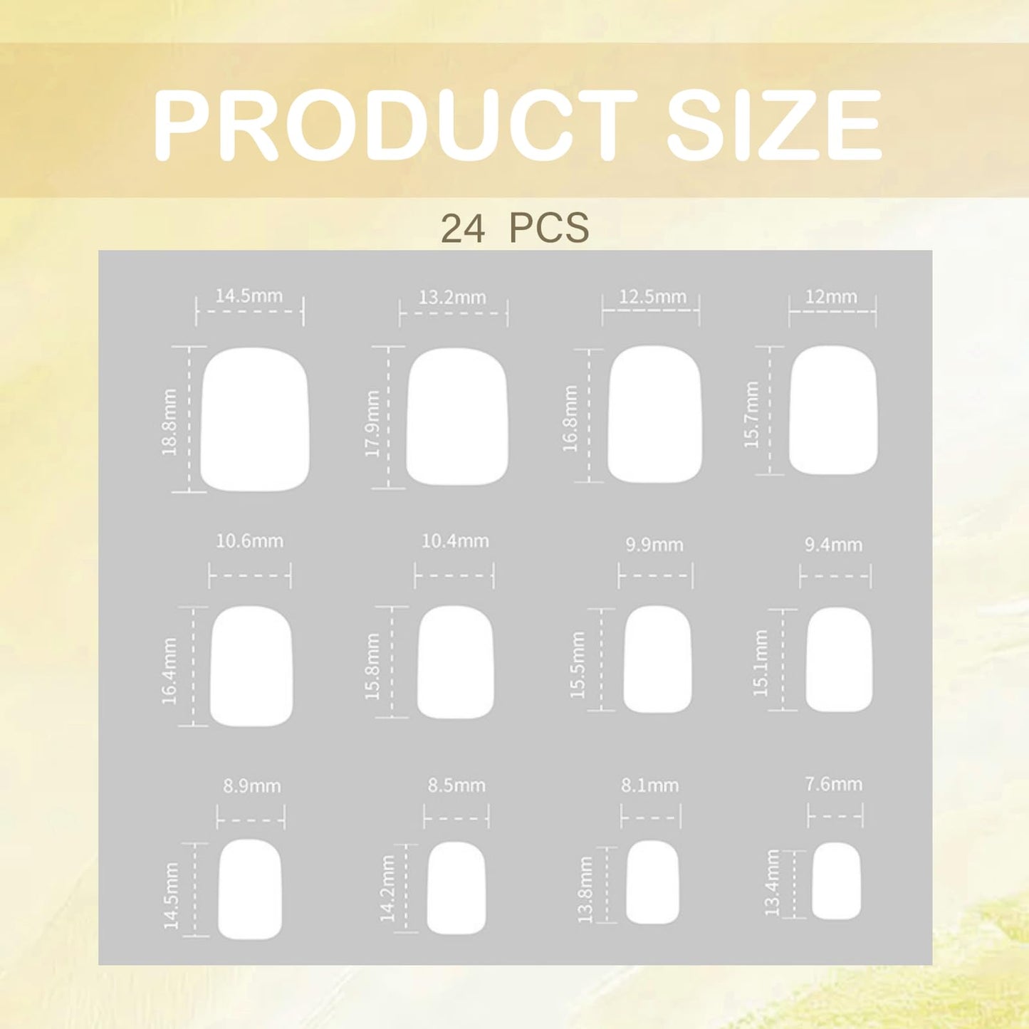 ewku 24Pcs Square Fake Nails French Short, 12 Sizes Full Cover False Nails with glue with Glue Acrylic Nail Kit - Full Cover Glue on Nails for Women Girls Nail Art Manicure Decorations