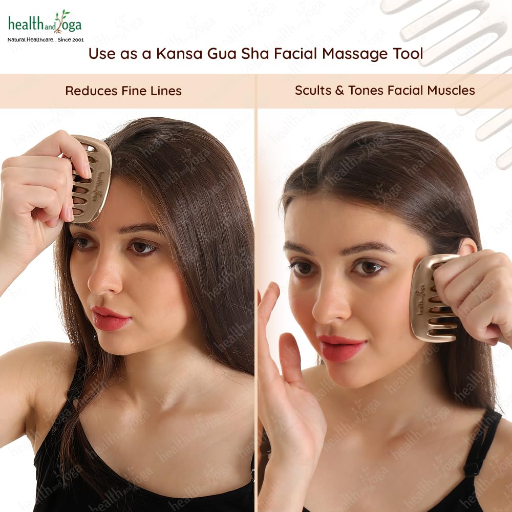 HEALTHANDYOGA HealthAndYoga Kansa Comb - Ayurvedic Healing Bronze Metal Hair Care Accessory - Detox Head Massage - Smoothens, Clears Dandruff, Tones Scalp, Revitalises Roots,Boosts Regrowth, Relaxes