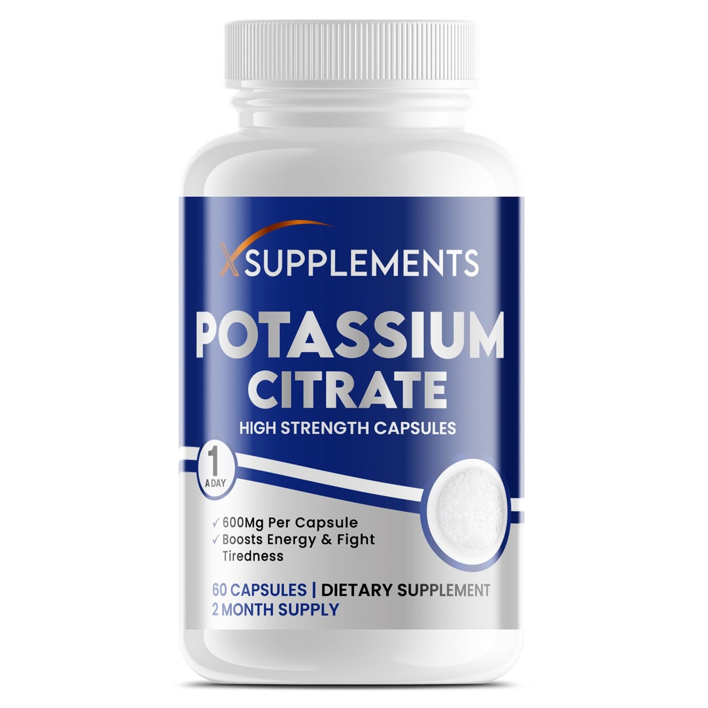 X supplements X Supplements Potassium Citrate Capsules | 600mg Per Serving | 60 Vegan Capsules | 2 Month Supply | High Strength Potassium Supplements for Kidney Health | Muscle & Nerve Function