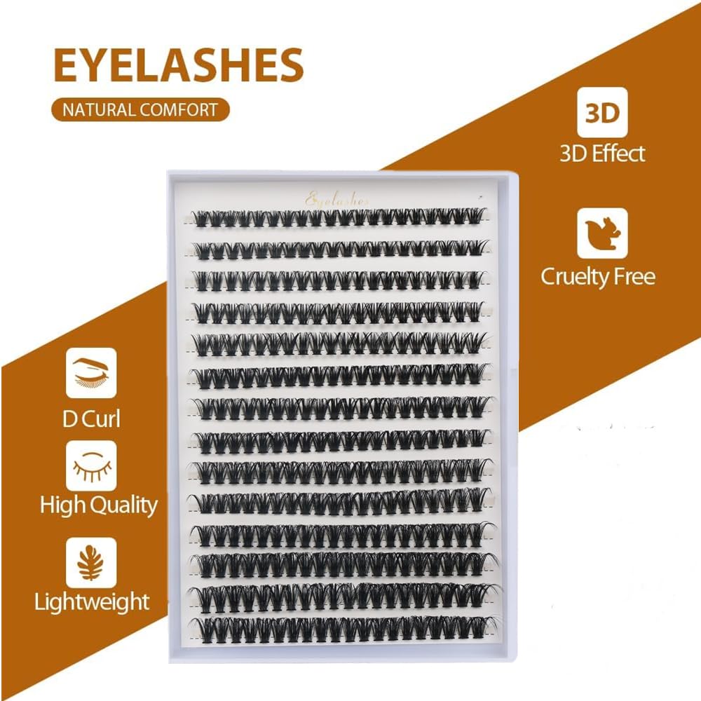 FANDIQ Individual Lashes, 280 Pcs Cluster Lashes D Curl Eyelash Extensions 8-16MM Natural Volume Eyelash Clusters DIY Lash Extension for Beginners(50D 8-16mm)