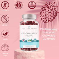 Forever & Always Supplements Ashwagandha Gummies 1200mg per serv High Strength with 5% Withanolides 60mg - 2.5 Months Supply - 150 Raspberry Flavoured Ashwagandha Root Extract Supplement for Men and Women