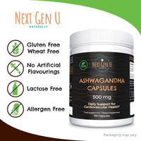 Ashwagandha 500 mg Strength 120 Capsules, Dietary Health Supplement for Men & Women, Supports Stress & Anxiety Relief, Restful Sleep & Focus, Ashwagandha Herb Root Extract w/ Withanolides by NGU