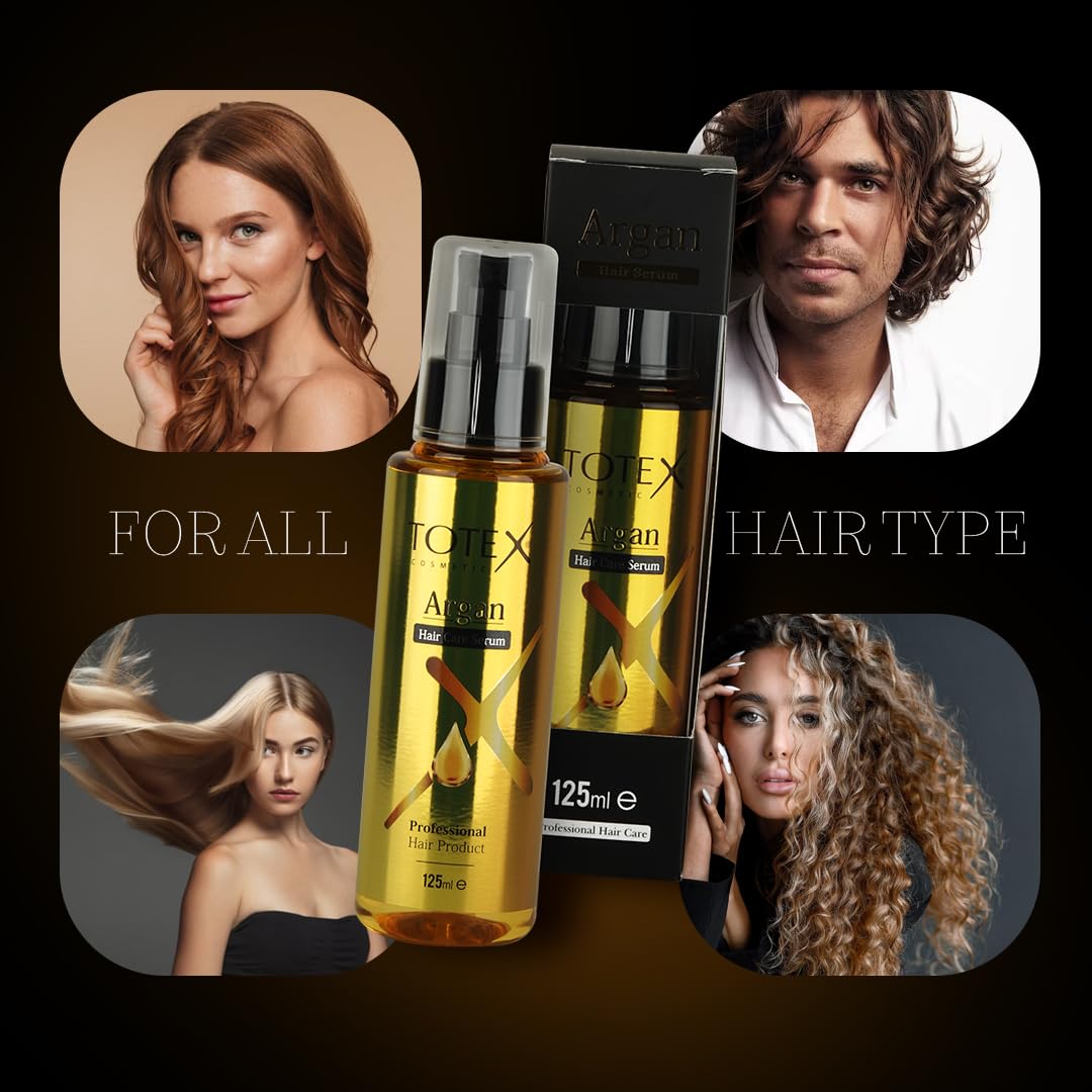 Totex Hair Argan Serum Oil 3x125ml | Hair Repair & Growth Treatment | Anti Frizz & Split Ends Control | Heat Protectant Smoothing Oil | Deep Hydration & Shine for Dry Damaged Hair