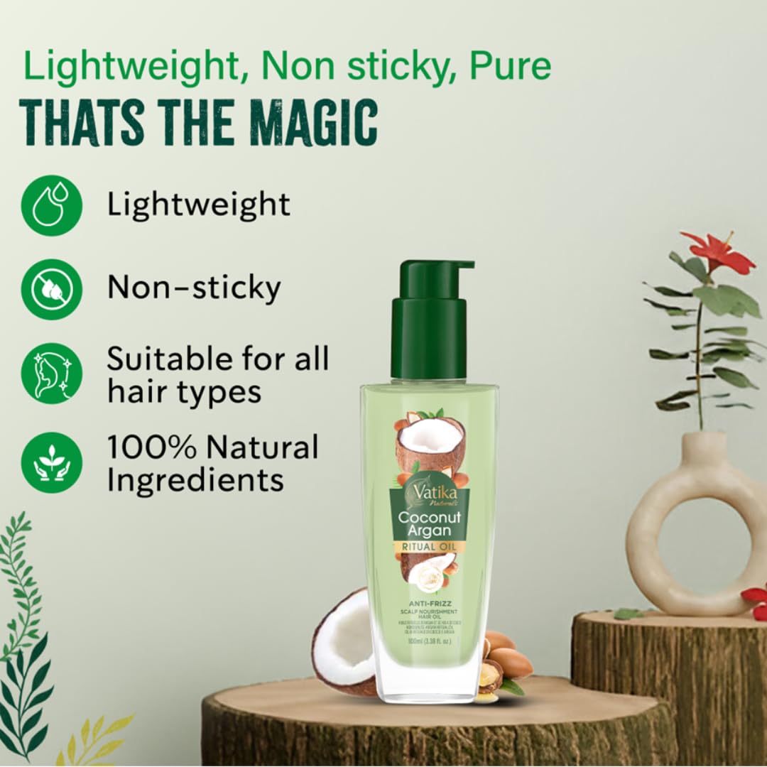 Vatika Naturals Ritual Coconut Argan Hair Oil | 100 ml | Nourishing Hair Oil for Daily Use | Non-sticky, Anti-frizz, and Scalp Nourishment | Contains Coconut & Argan Oil