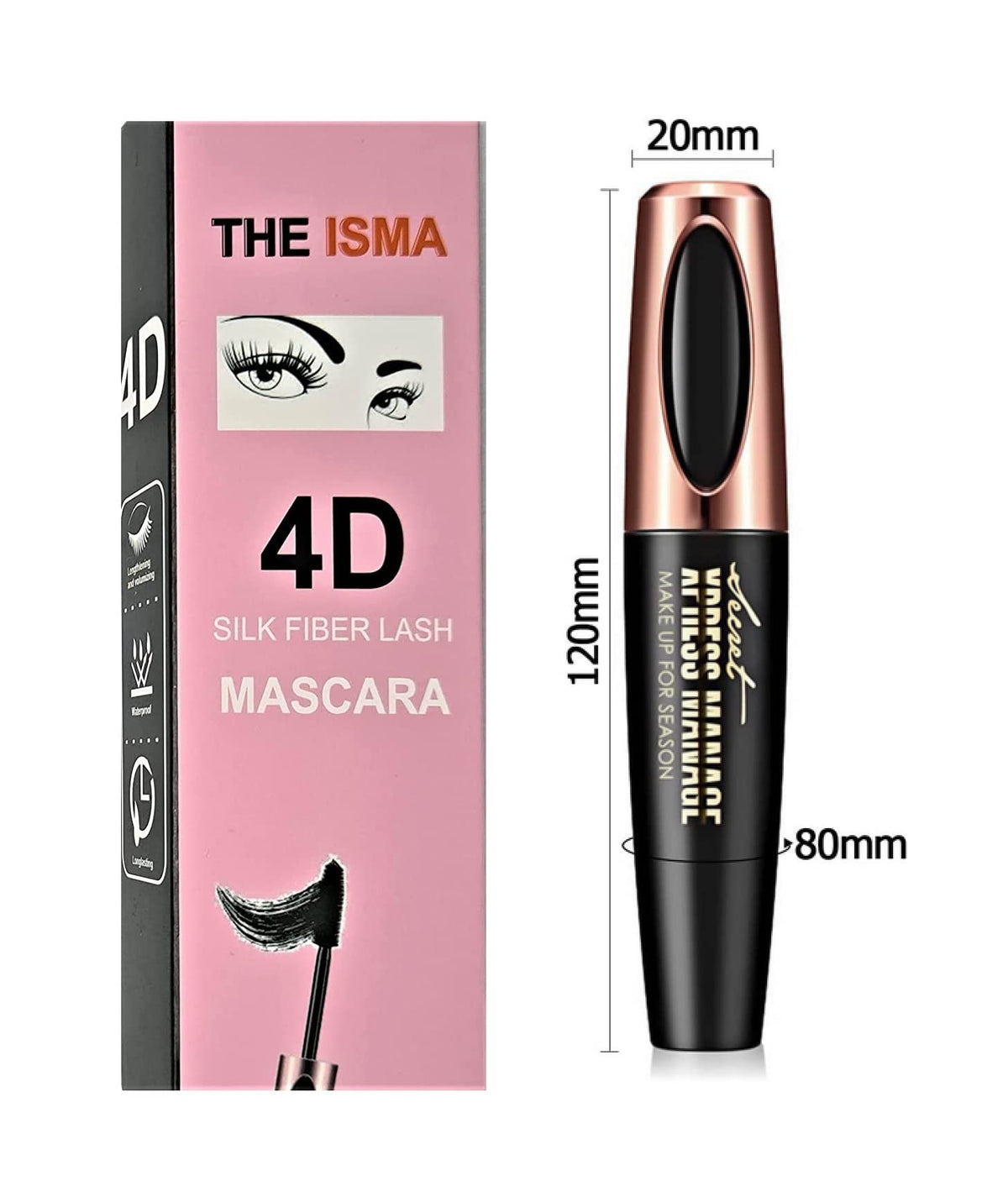 THE ISMA 4D Silk Fiber Lash Mascara Waterproof, Extra Long Lash Mascara and Thick, Long Lasting, Waterproof & Smudge-Proof Eyelashes