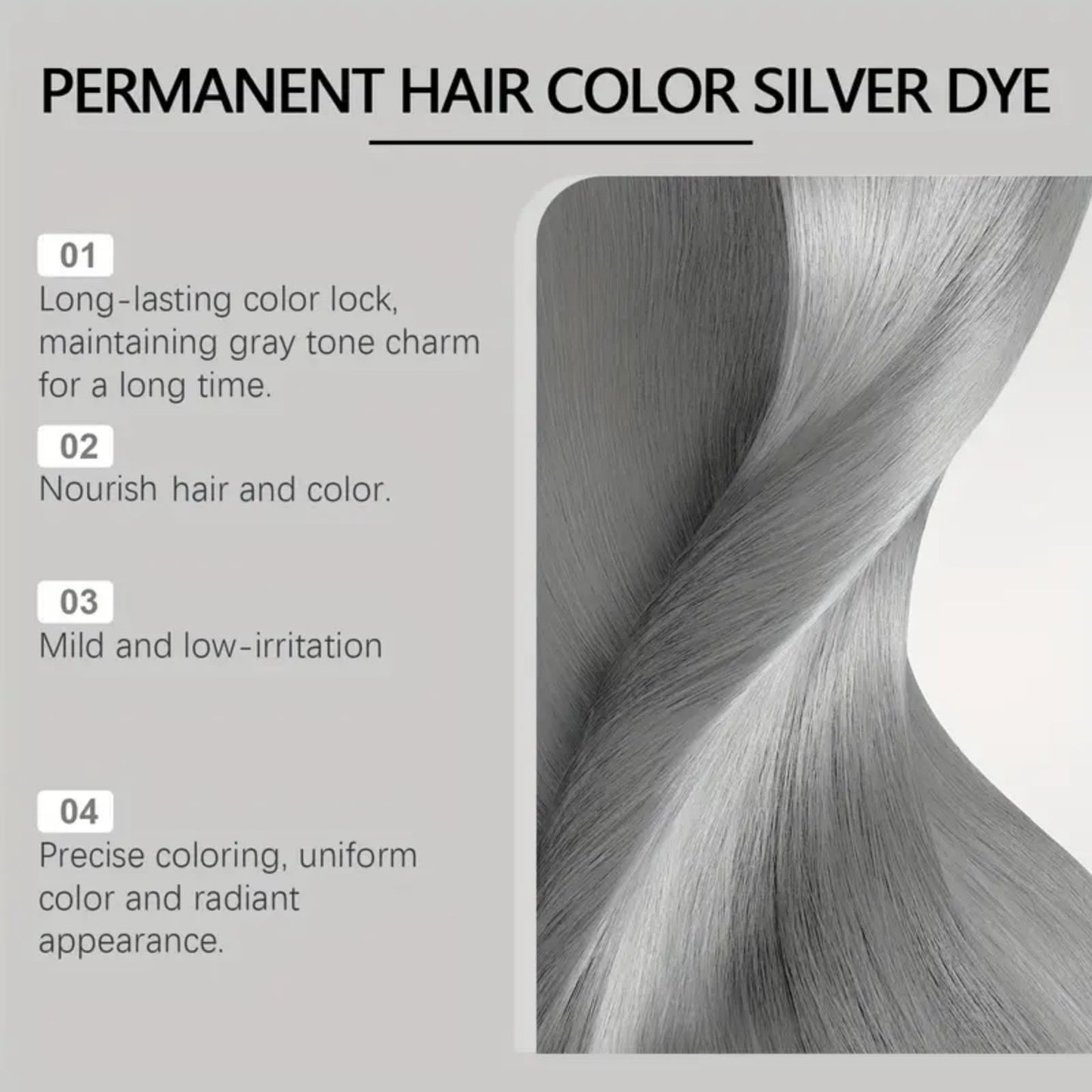 2PCS Metallic Silver Gray Hair Dye,2 In 1 Natural Essence Extract Silver Hair Dye,Silv/er Gray Natural Ha/ir Dye Cream,Perment Hair Color Silv/er Dye,Grey Semi-Permanent Hair Colour,Sil/ver Grey Colou