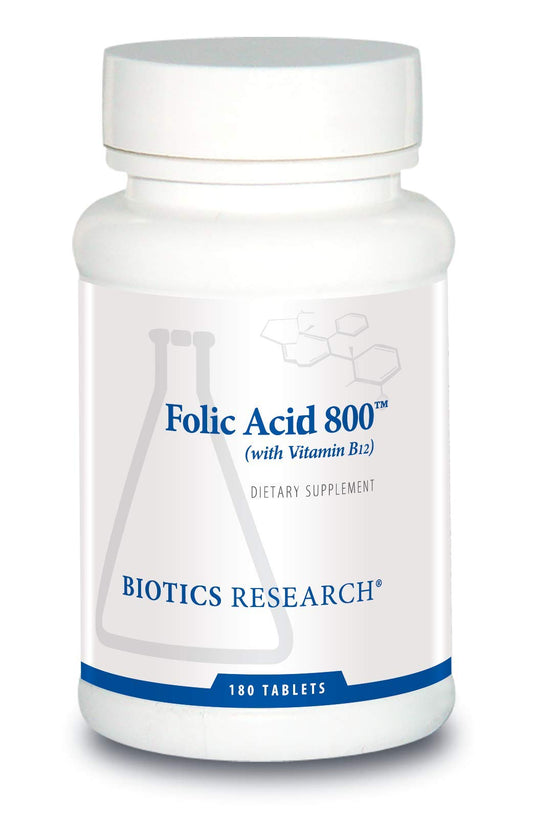 BIOTICS Research Folic Acid 800 Food Form of Folic Acid with B12. Methyl Support. Healthy Skin. Pregnancy Nutrition, Energy Support. 180 Tablets