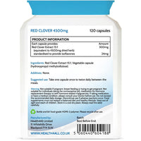 Health4All Red Clover 4500mg 120 Capsules (V) High Strength Extract: 24mg isoflavones in Each Capsule for Menopause Support. Vegan Supplement