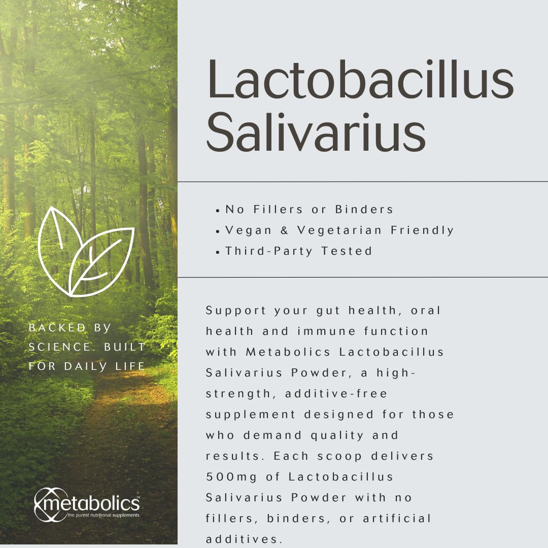 Lactobacillus Salivarius Powder 100g | High-Potency Probiotic | Supports Digestive & Immune Health | Vegan-Friendly | UK Made | Metabolics