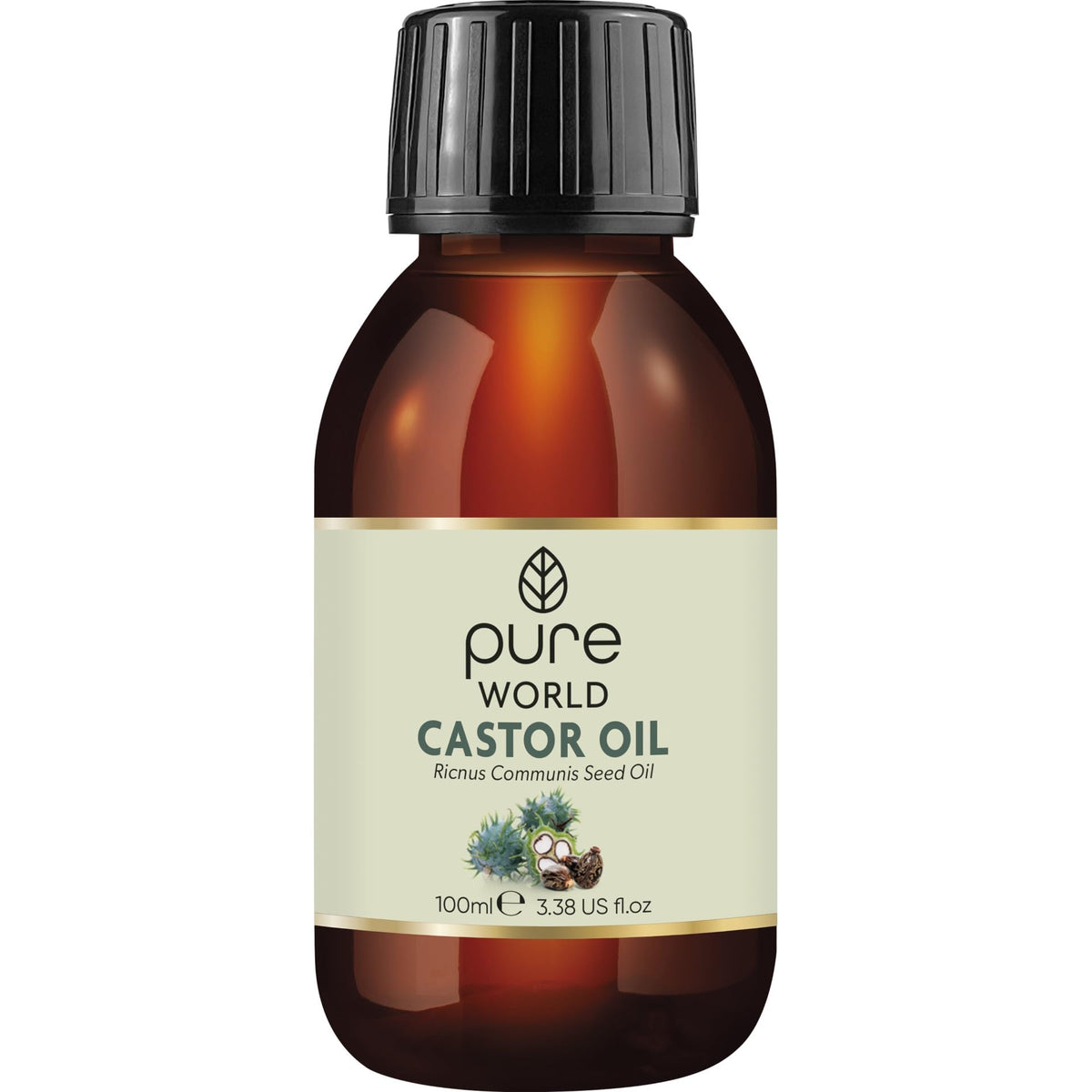 Pure World Natural Castor Oil 100ml. Cold & Freshly Pressed 100% Pure and Undiluted Hexane Free for Eyebrows, Nails, Beard, Hair, Eyelash Growth Cruelty Free Food Grade