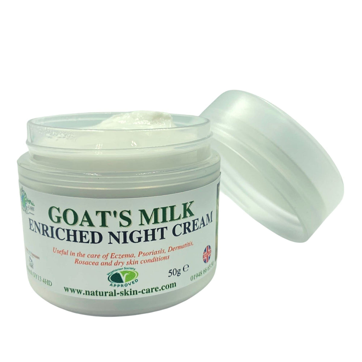 Goats Milk Enriched Night Cream 50g by Elegance Natural Skin Care for Sensitive Skin Rosacea Dermatitis Psoriasis Eczema Dry Skin Multi Award Winning.