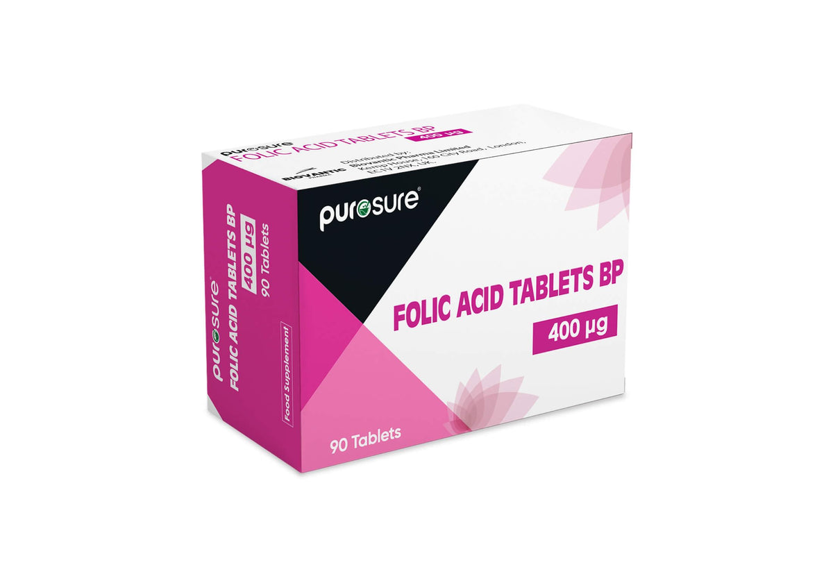 PuroSure Folic Acid 400 mcg Tablets 4Pack 360 Vitamin B9 Tablets 1 Year Supply for Pregnancy Care Supports Maternal Tissue Growth During Pregnancy Reduce Tiredness and Fatigue Boost Health and Immune System