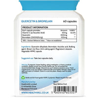 Health4All Quercetin 400mg + Bromelain 100mg 60 Capsules (V) Natural Antihistamine. Vegan Immune Support Supplement