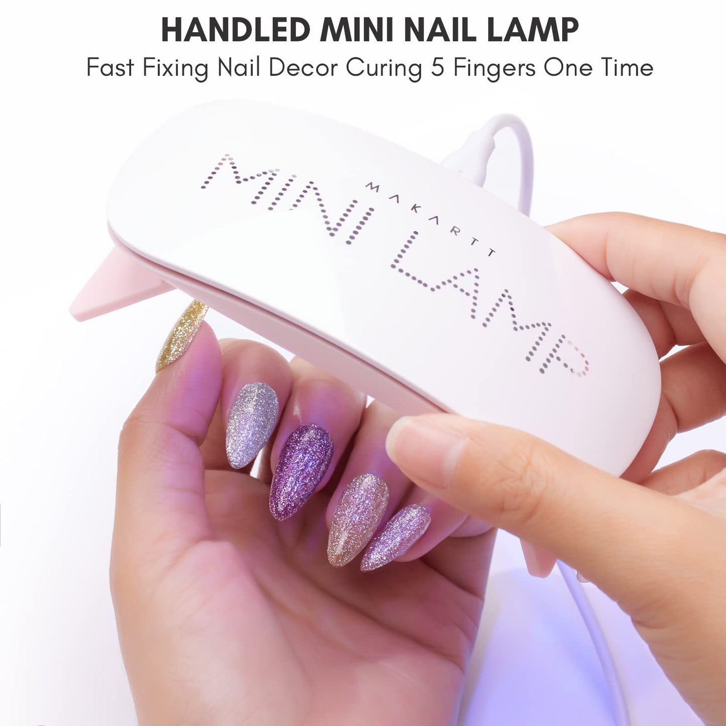 Makartt LED Mini Nail Lamp - Professional Nail Curing Dryer UV Lamps for Light with 60s Timer USB for Glue Gel X Nail Polish Acrylic Powder for Travel Home and Salon