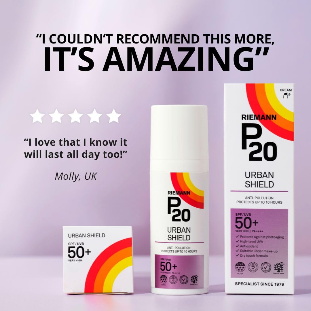 RIEMANN P20 Urban Shield SPF50+ FACE 50g UV Protection Cream, Anti-Pollution, Up To 10 Hours Protection, High Performance UVA-PF Protection Securing Skin Against Future Damage