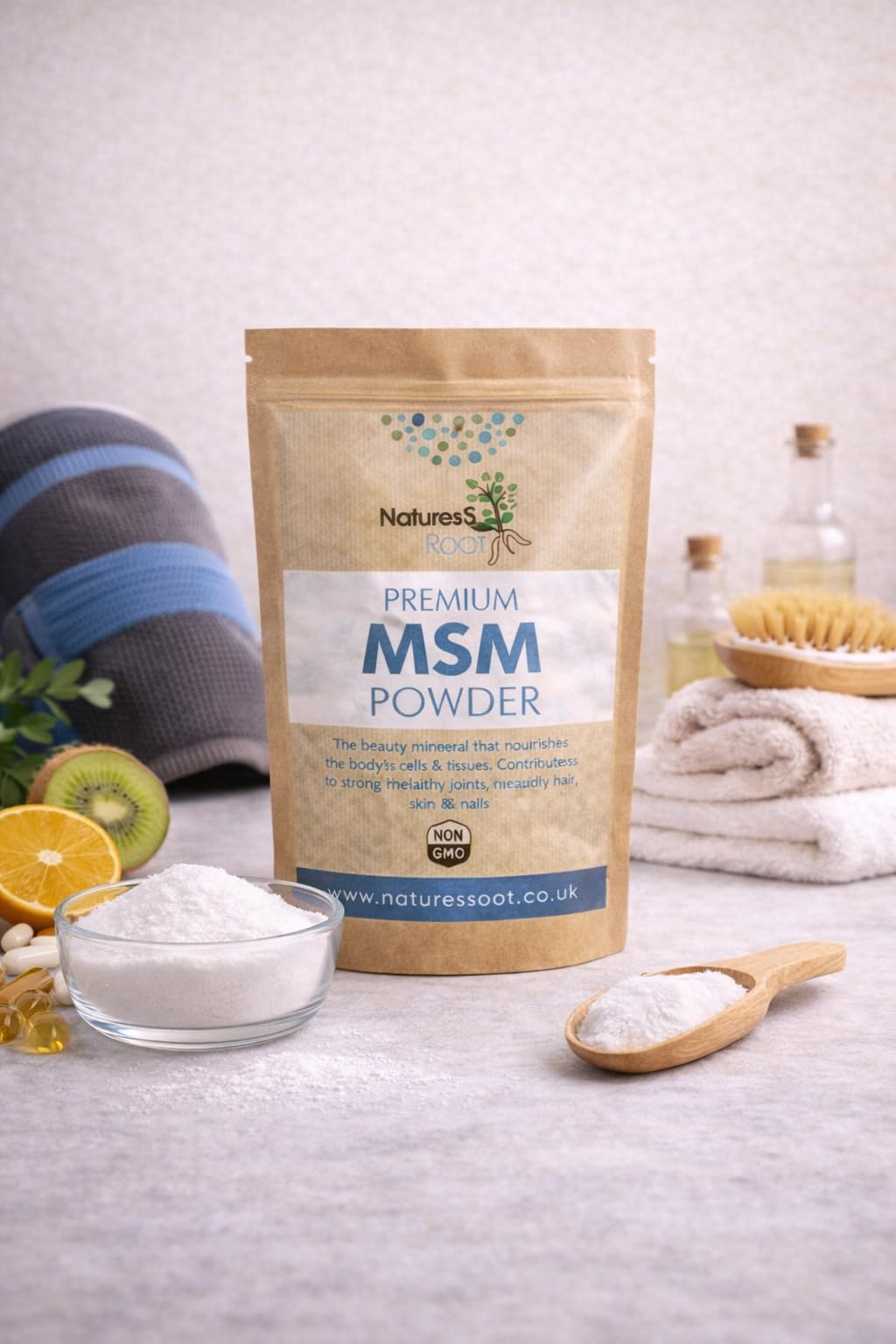 Natures Root Nature’s Root MSM Powder 500g – Premium Plant-Based Sulphur – Pure Methylsulfonylmethane – No Additives – for Hair Skin Nails & Joints