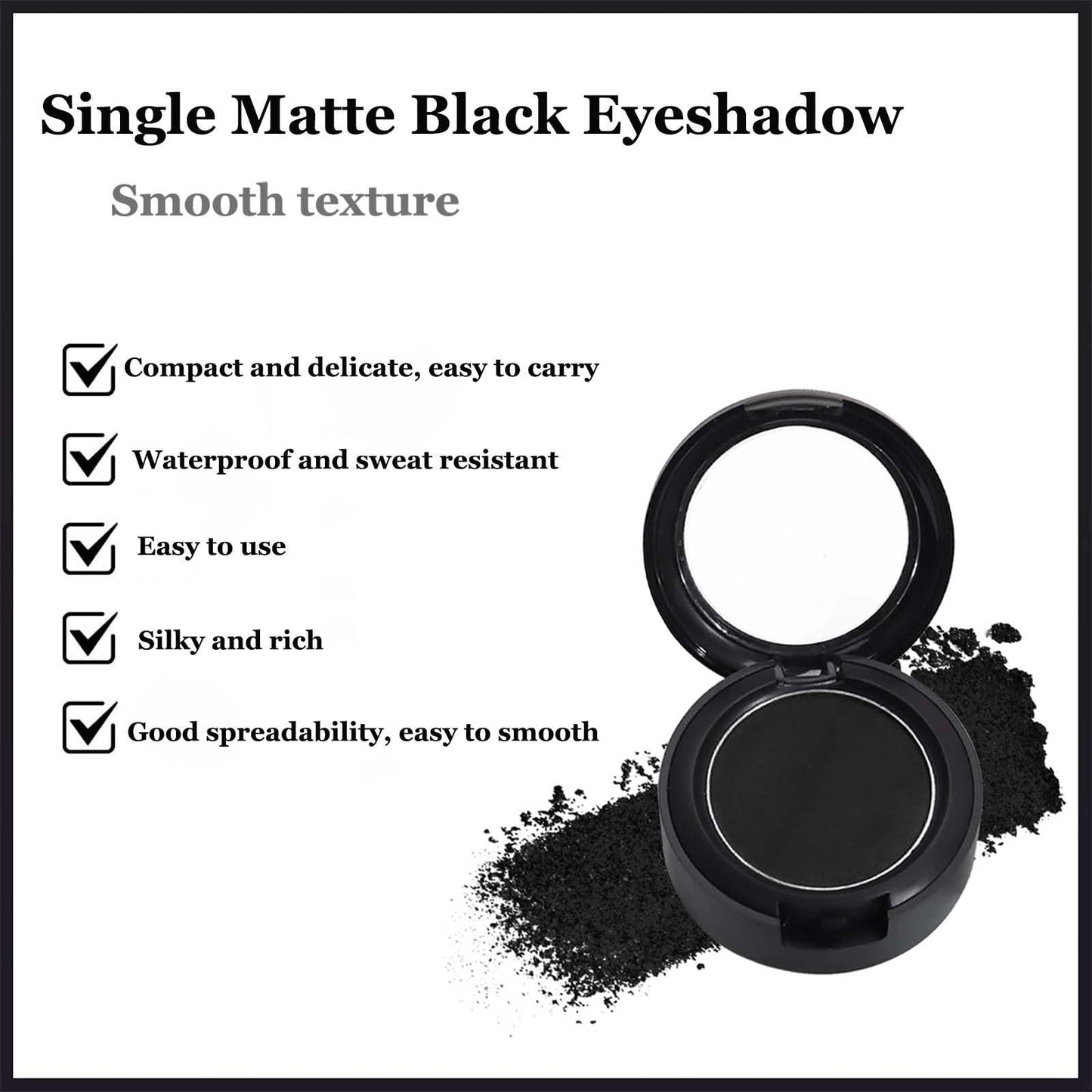 FresFresi Matte Black Single Eyeshadow - Pressed Fine Powder for High Pigment, Long-lasting Day & Night Eye Makeup