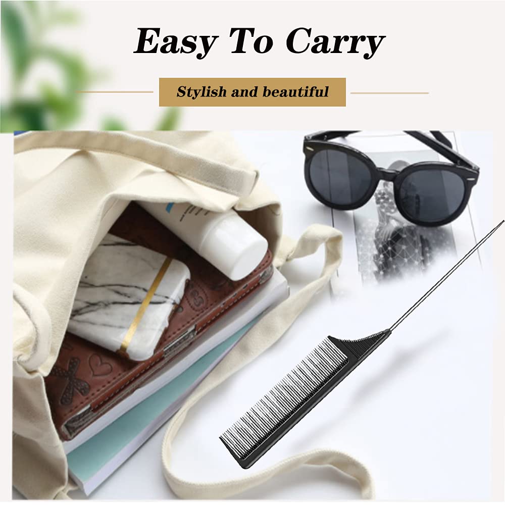 CCLKHY Pin Tail Comb, Rat Tail Combs, Black Carbon Fiber Parting Combs, Anti Static, Teasing Comb for Styling of All Hair Types
