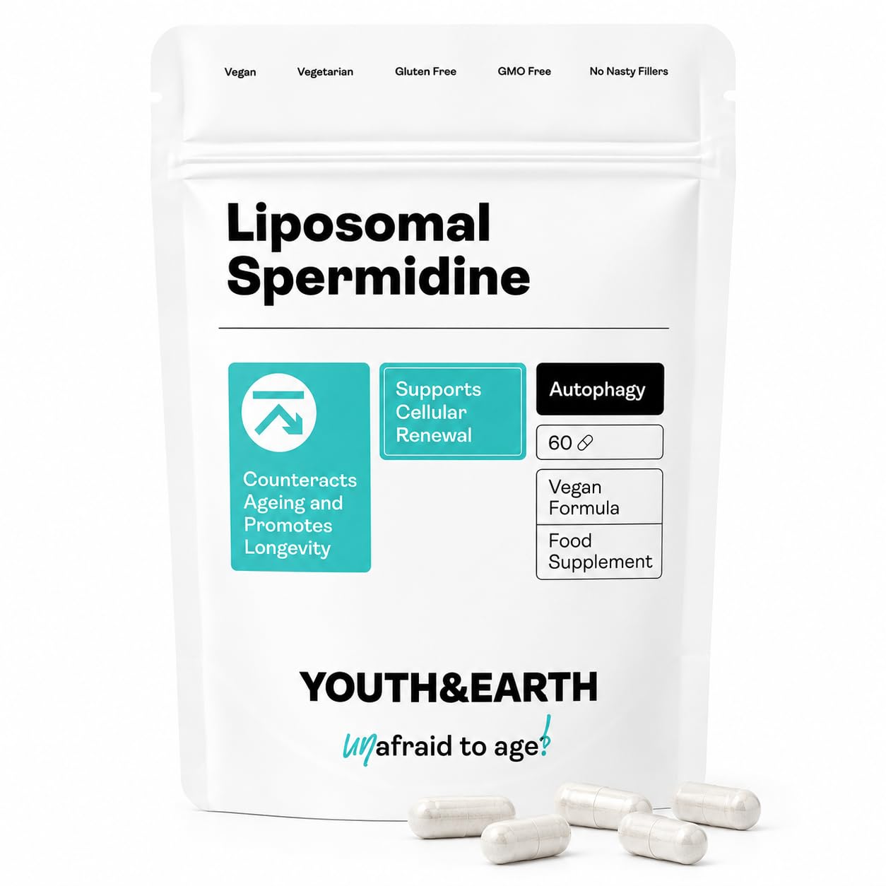 Youth & Earth Liposomal Spermidine | 60 Capsules of Spermidine Supplements for Hair Growth, Autophagy & Nail Growth
