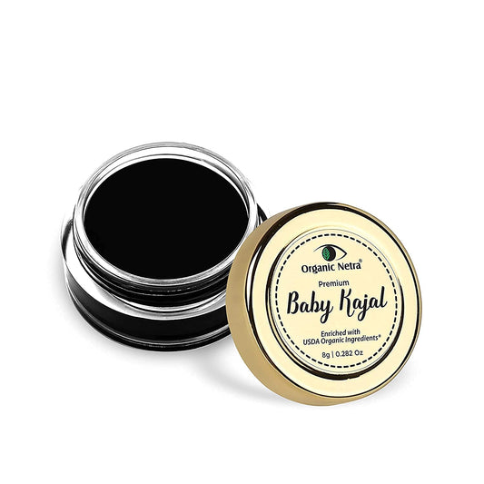 Dhyat Organic Netra® Baby Kajal - 100% Natural, Enriched with Certified Organic Ingredients, Chemical-Free Kajal, Water Resistant and Long Lasting - 8g