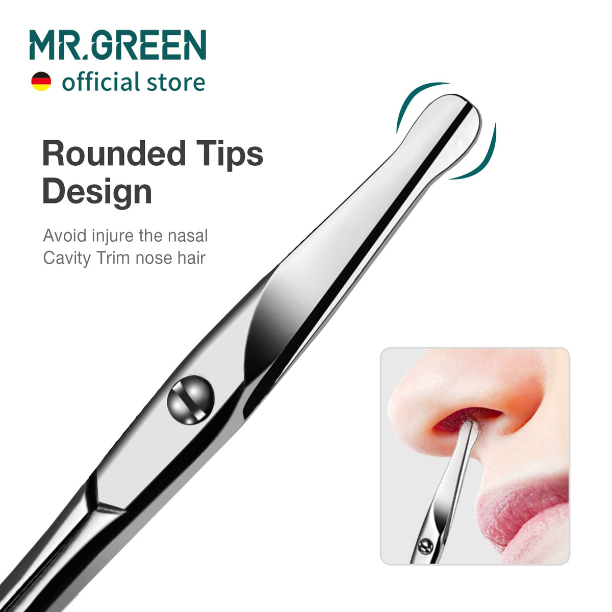 MR.GREEN Facial Hair Scissors Rounded Nose Hair Scissors Stainless Steel Mustache Beard Eyebrows Eyelashes Trimming Clippers (Mr-2002-UK)