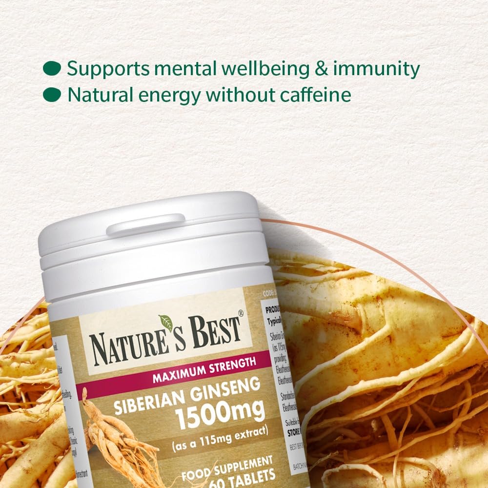 NATURE'S BEST Nature's Best Siberian Ginseng 1500mg - Highly Researched Adaptogen - UK Made - 60 Tablets (2 Months' Supply)