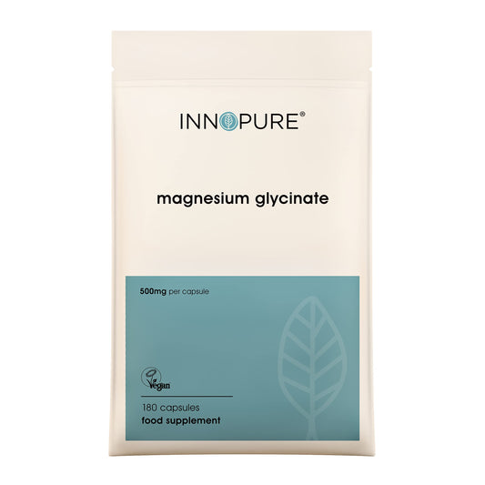INNOPURE Magnesium Glycinate 180 Capsules - Bioavailable Magnesium Supplements - 500mg Per Capsule Providing 100mg of Elemental Magnesium Bisglycinate Powder, UK Made