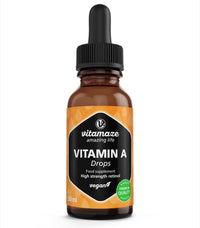 Vitamin A Drops 5000 IU High Strength per Daily Dose, Retinol Liquid & Vegan, 50 ml (1700 Drops), Natural Food Supplement Without Additives, High Bioavailability