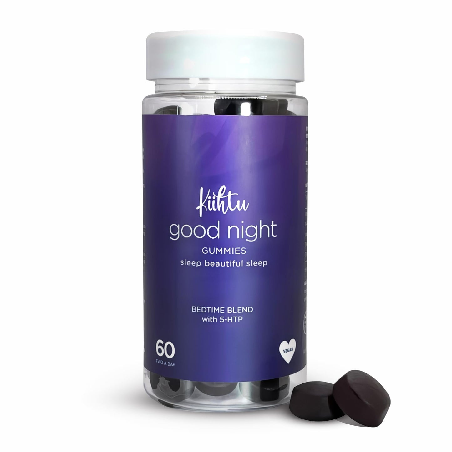 Kiihtu 5HTP Good Night Sleep Gummies - 60 Count | 1 Month Supply Chewable Griffonia Extract, Chamomile & Lemon Balm Bedtime Gummies | Calm Sleep Support | Natural & Vegan | Berry Flavour