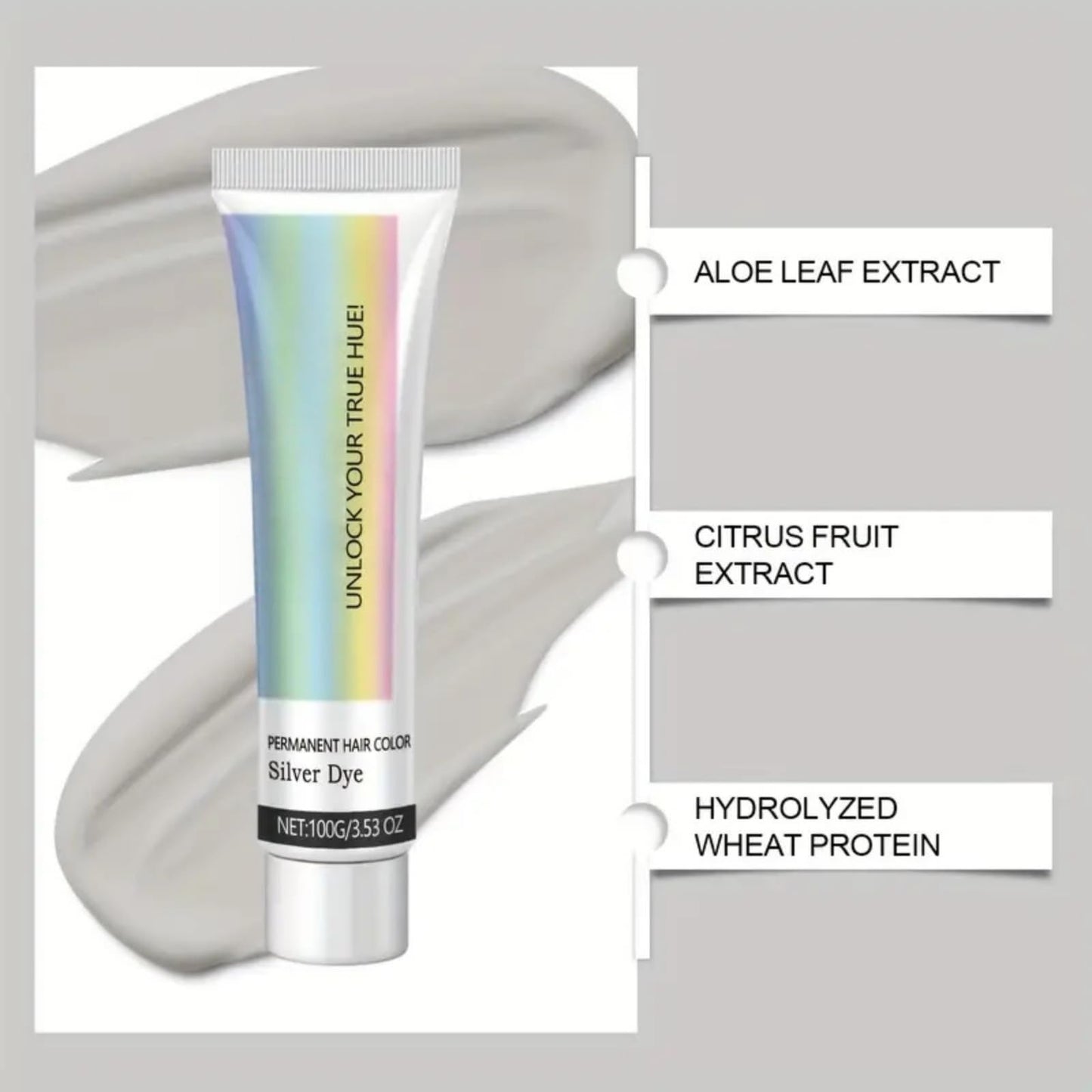 2 In 1 Natural Essence Extract Silver Hair Dye,Metallic Silver Gray Hair Dye,Silv/er Gray Natural Ha/ir Dye Cream,Perment Hair Color Silv/er Dye,Grey Semi-Permanent Hair Colour,Sil/ver Grey Colour