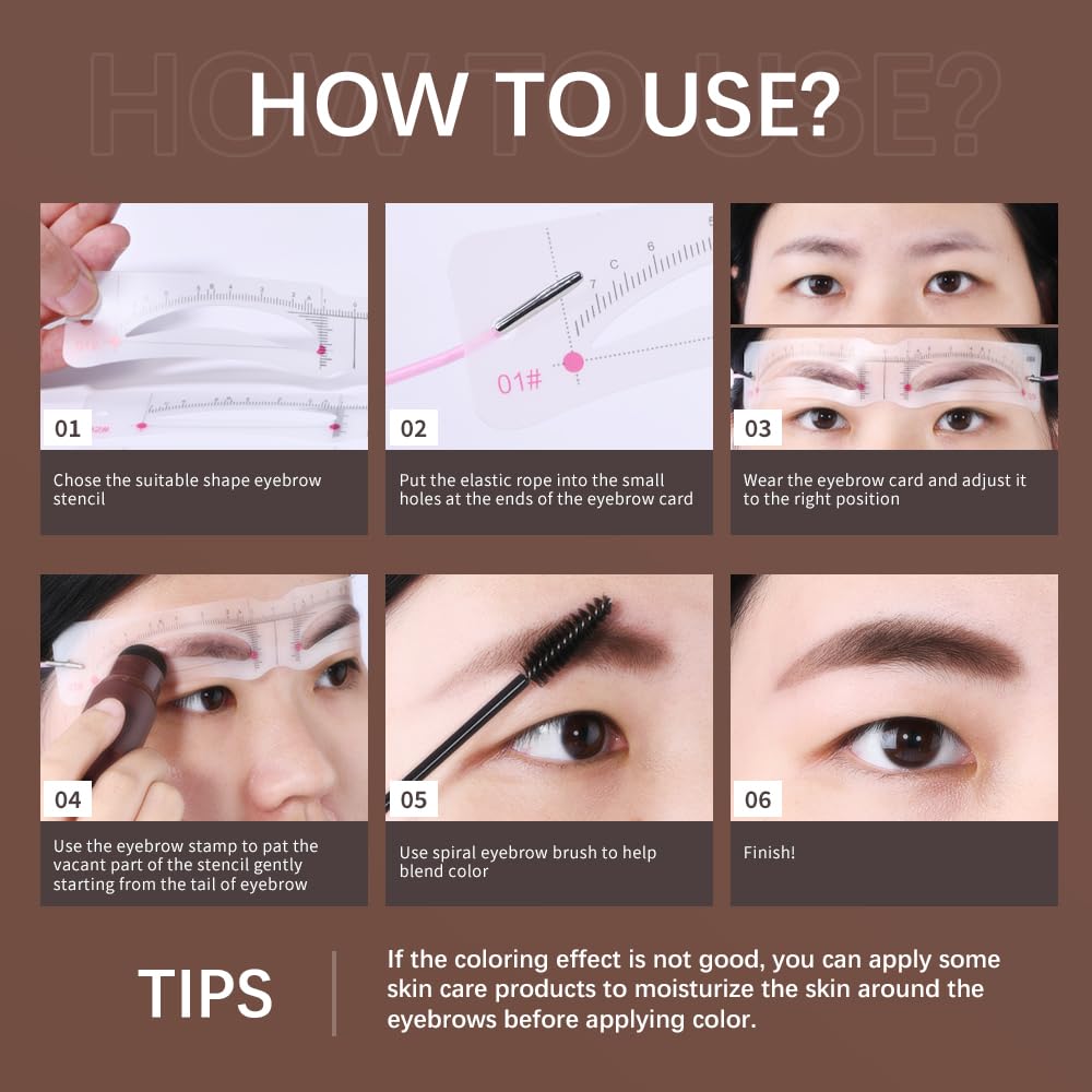 GL-Turelifes Eyebrow Stencil Set, Eyebrow Stamp Powder Kit with 12 Eyebrow Shape Brow Stencils, 2 Elastic Cord &2 Brow Brush, Eye Brow Stamp Kit Long Lasting Natural Look (#1 Blonde)
